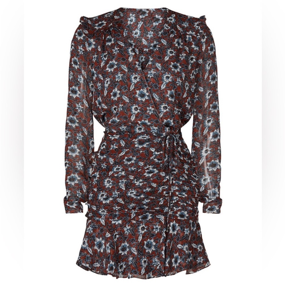 NWT- Veronica Beard 'Anjali' Floral-Print Ruched Silk mini dress.